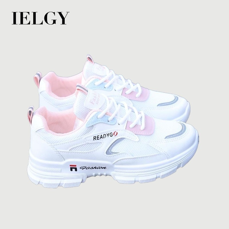 IELGY แฟชั่นลําลองสีชมพูสีขาว พ่อ รองเท้าผู้หญิง 2025 เกาหลีอเนกประสงค์รองเท้าผ้าใบตาข่ายลําลองนักเรียนวิ่ง