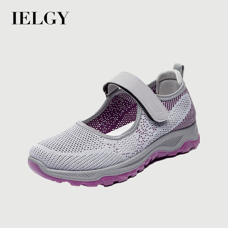 IELGY รองเท้าเดินตาข่ายหญิงสบาย ตีนตุ๊กแก แม่น้ําหนักเบา