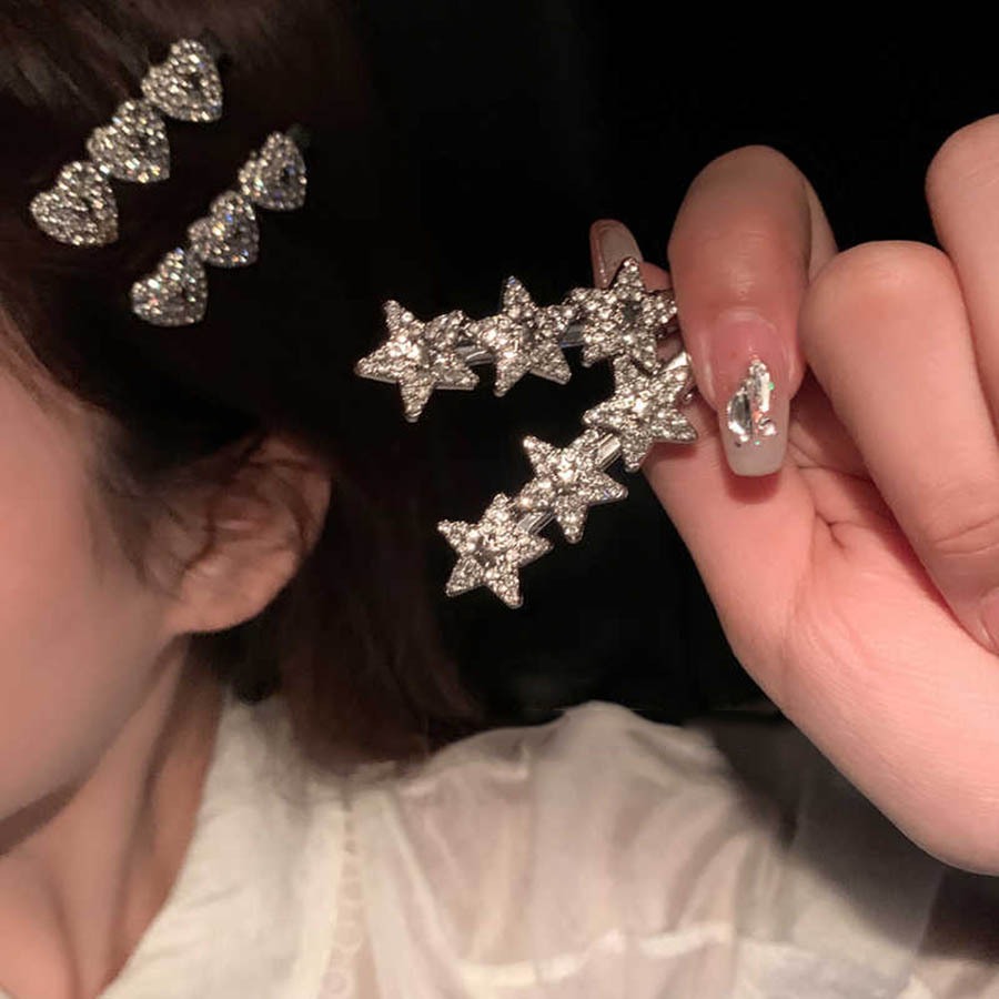 Y2k สไตล์สาวร้อนประกาย Rhinestone Star Love Hairpin หญิงหน้าผากด้านข้างผมหัก Bangs คลิป Hairpin Headdress