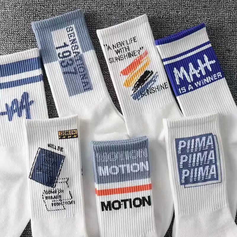 ง398 สุ่ม1คู่ฤดูร้อนเวอร์ชั่นเกาหลีถุงเท้ากลางหลอดผู้ชายบางสไตล์ถุงเท้าบาสเก็ตบอลคู่