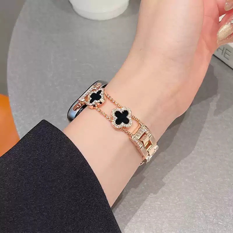 (10 สี) ชุดโคลเวอร์สี่ใบพร้อมสายเพชรสําหรับนาฬิกา Series 10 9 8 7 6 SE 5 4 3 2 1 Ultra2/Ultra สําหรับ I-Watch ขนาด 42/46/38/40/41/42/44/45/49 มม.อุปกรณ์เสริมสมาร์ทวอทช์