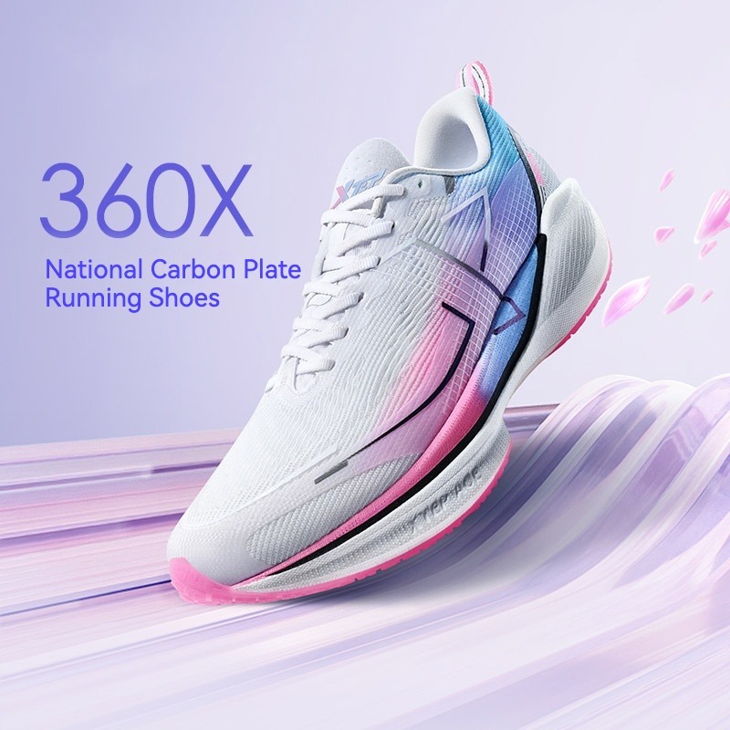 XTEP 360X Runing รองเท้าการแข่งขันระดับมืออาชีพไนลอนไฟเบอร์กลาสบอร์ด Rebound ลื่นสําหรับผู้หญิง
