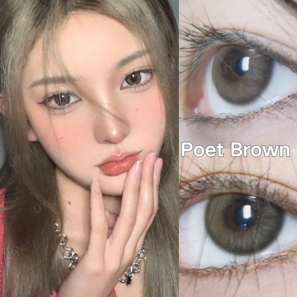 {เกรด -0.00~-6.00} UYAAI คอนแทคเลนส์ สีน้ําตาลธรรมชาติ 14.0 มม. 2 ชิ้น ต่อคู่