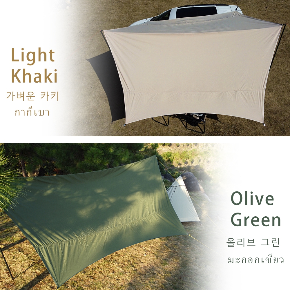 ทาร์ปแกลมป์ (Glamping) ผ้า TC ฝ้าย ป้องกันฝนแดด ทาร์ปรูปปีกปี๊บ / รูปหกเหลี่ยม 4.4×4.4 ม. นางร่มแคมป์กลางแจ้ง ราคา ถูกที่สุด ดีลบีเคเค แกลเลอรีภาพที่ 5