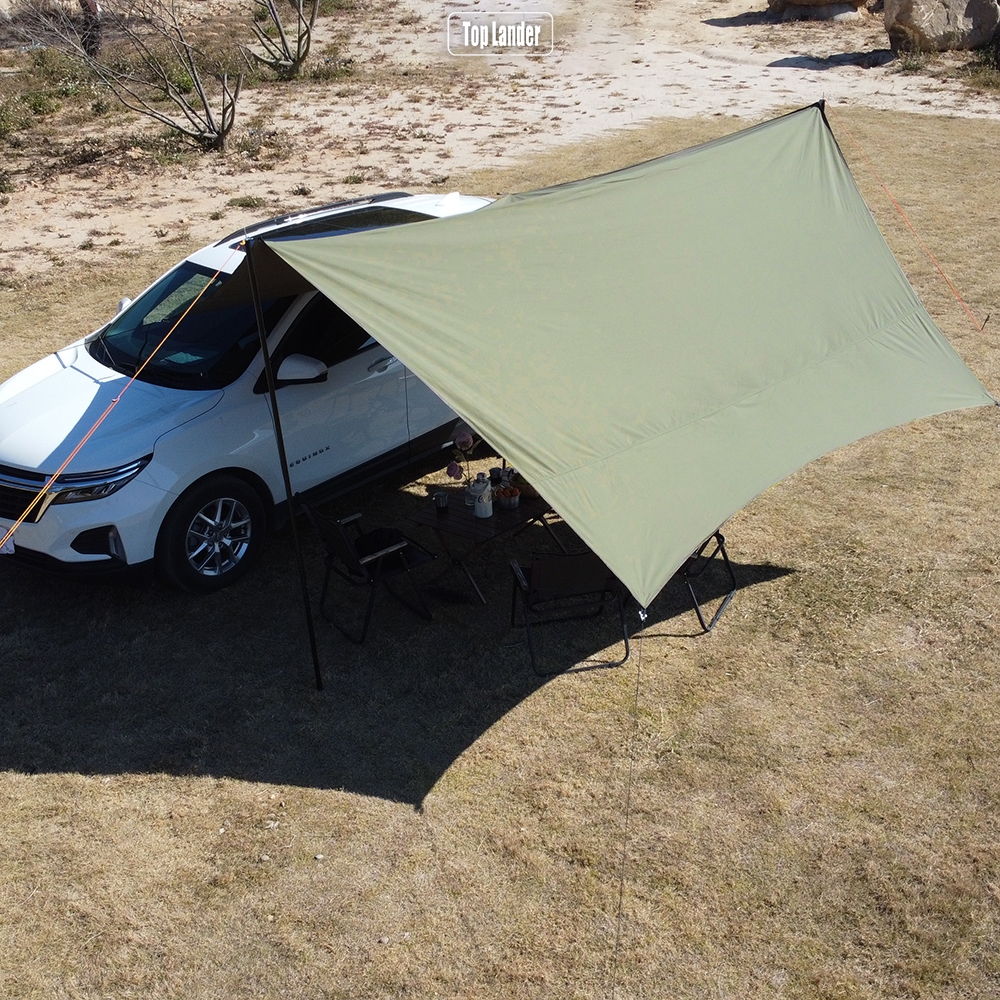 ทาร์ปแกลมป์ (Glamping) ผ้า TC ฝ้าย ป้องกันฝนแดด ทาร์ปรูปปีกปี๊บ / รูปหกเหลี่ยม 4.4×4.4 ม. นางร่มแคมป์กลางแจ้ง ราคา ถูกที่สุด ดีลบีเคเค รูปภาพหลัก