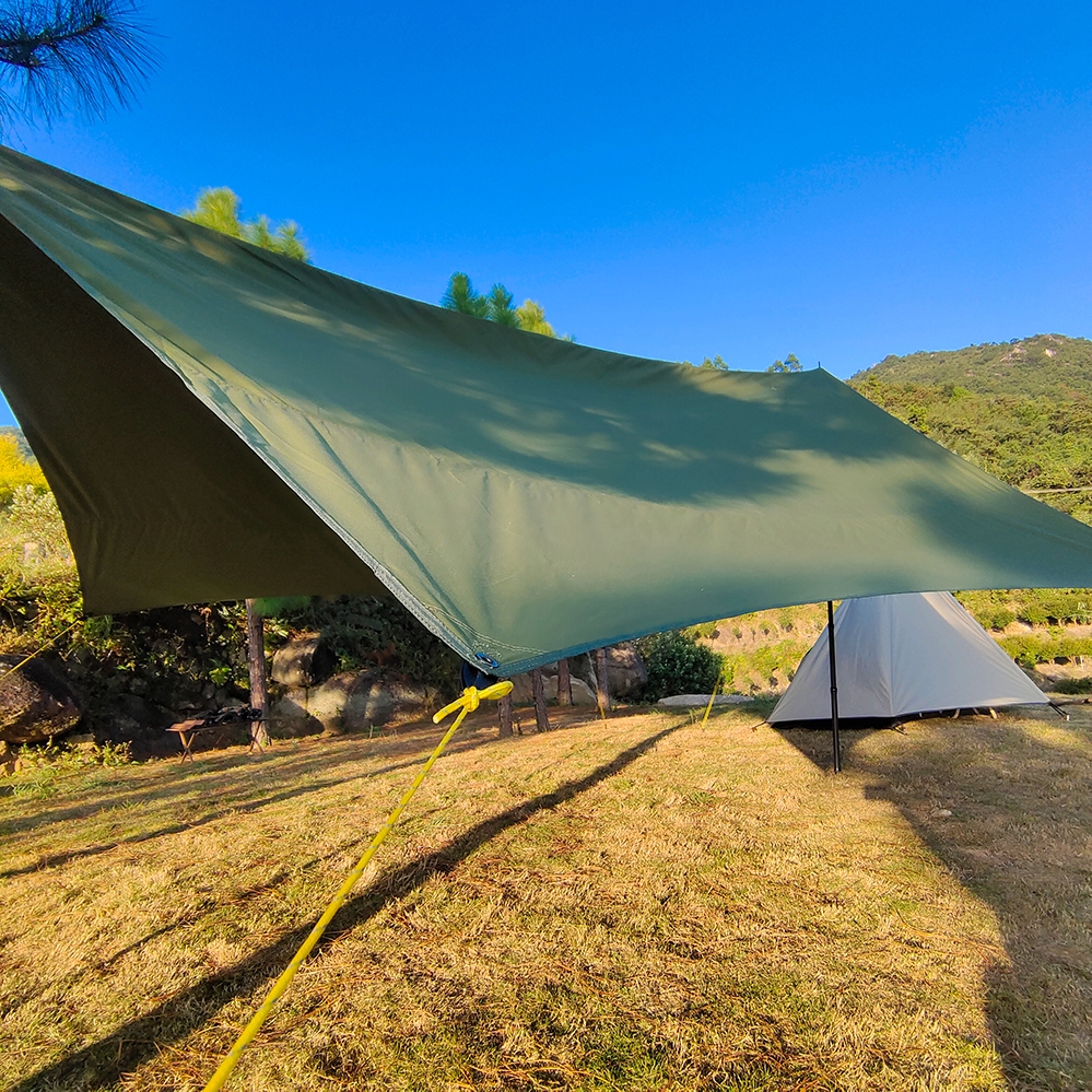 ทาร์ปแกลมป์ (Glamping) ผ้า TC ฝ้าย ป้องกันฝนแดด ทาร์ปรูปปีกปี๊บ / รูปหกเหลี่ยม 4.4×4.4 ม. นางร่มแคมป์กลางแจ้ง ราคา ถูกที่สุด ดีลบีเคเค แกลเลอรีภาพที่ 3