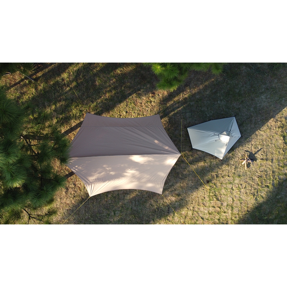 ทาร์ปแกลมป์ (Glamping) ผ้า TC ฝ้าย ป้องกันฝนแดด ทาร์ปรูปปีกปี๊บ / รูปหกเหลี่ยม 4.4×4.4 ม. นางร่มแคมป์กลางแจ้ง ราคา ถูกที่สุด ดีลบีเคเค แกลเลอรีภาพที่ 6