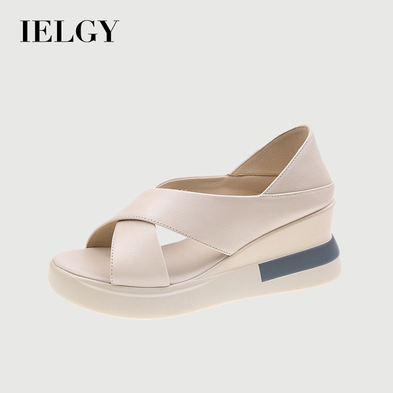 IELGY รองเท้าแตะลิ่มผู้หญิงฤดูร้อนเปิดนิ้วเท้า Flatform Cross รองเท้าผู้หญิงรองเท้าแตะพื้นหนา Peep-toe ปั๊ม