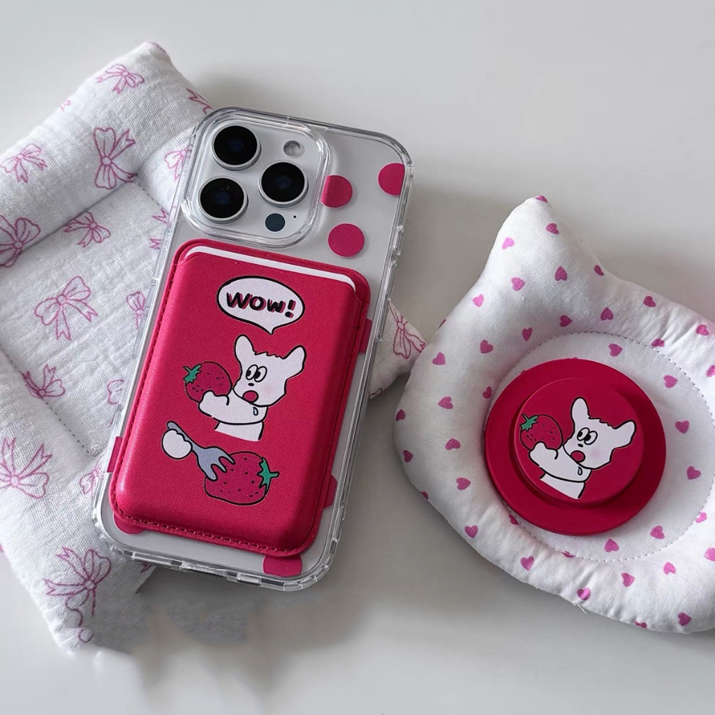 ลายจุดสีแดงสตรอเบอร์รี่สุนัขรูปแบบกระเป๋าสตางค์สําหรับiphone 11 Pro 12 13promax 15pro 15 Pro Max 14 14promax 14 Pro 16plus 16 Pro Maxกรณีโปร่งใส