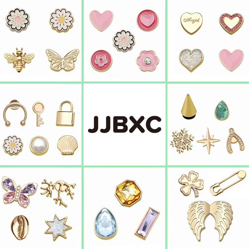JJBXC ตัวติดรองเท้า charm ลายดอกไม้ ประดับเพชร มุก และอัญมณี ดีไซน์หรูหรา แฟชั่นผู้หญิง ติดแน่น ทนทาน อุปกรณ์ตกแต่งรองเท้า