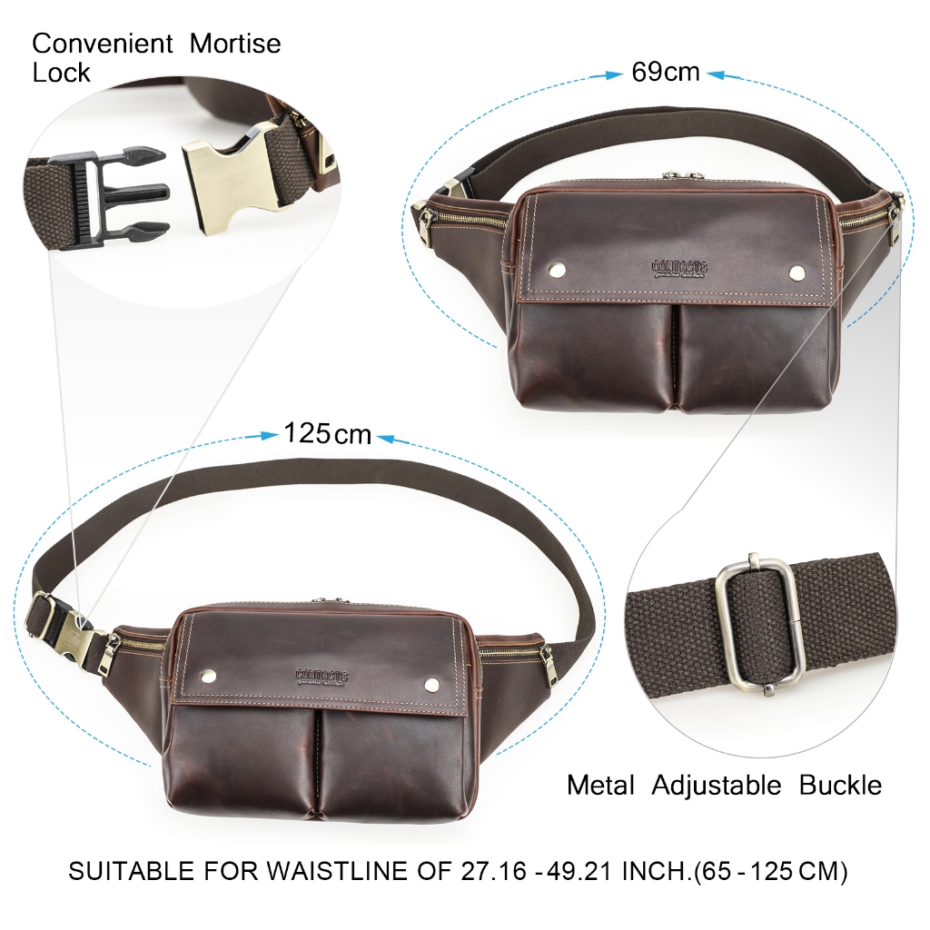 CONTACT'S ของแท้หนังผู้ชายเอวกระเป๋า Full Grain หนังชายเอวแพ็ค Crossbody กระเป๋า Fanny Bump กระเป๋าสําหรับ 8.3 "Pad