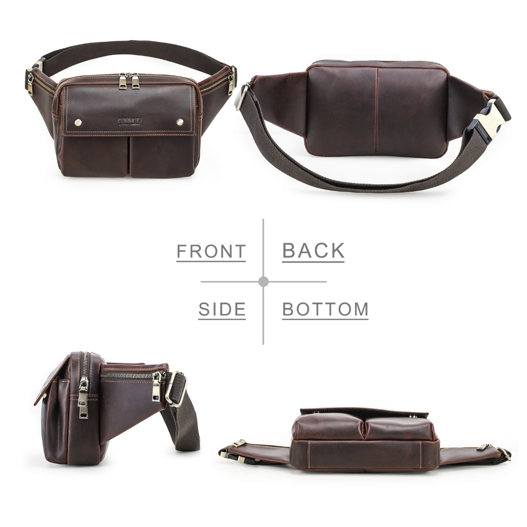 CONTACT'S ของแท้หนังผู้ชายเอวกระเป๋า Full Grain หนังชายเอวแพ็ค Crossbody กระเป๋า Fanny Bump กระเป๋าสําหรับ 8.3 "Pad