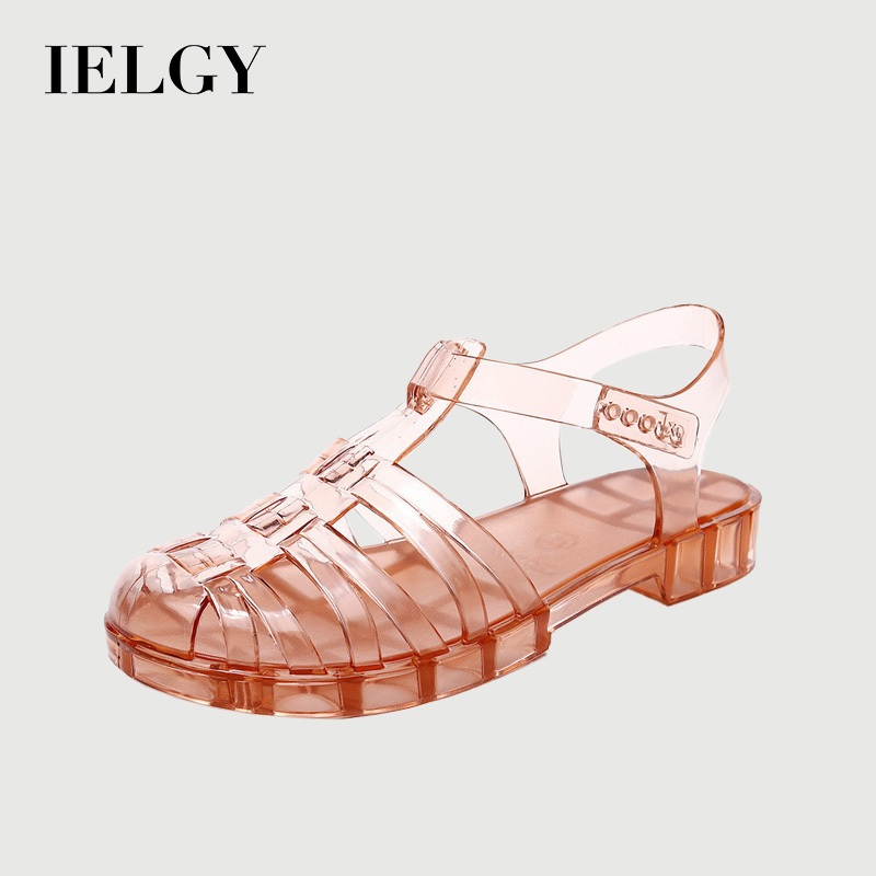 IELGY ฤดูร้อนแบนส้นต่ํานิ้วเท้านิ้วเท้าเจลลี่คริสตัลใสรองเท้าแตะสตรี