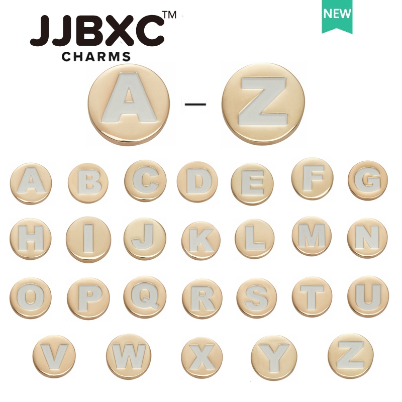 JJBXC ตัวติดรองเท้า charm ตัวอักษรภาษาอังกฤษ A-Z โลหะสีทอง ดีไซน์เรียบหรู DIY แฟชั่น อุปกรณ์ตกแต่งรองเท้า