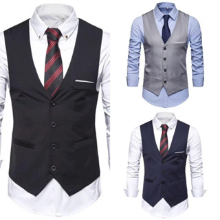 เสื้อกั๊กสูทสำหรับผู้ชาย, เลือกทิเบตดำเทา, M-3XL， ชุดธุรกิจ