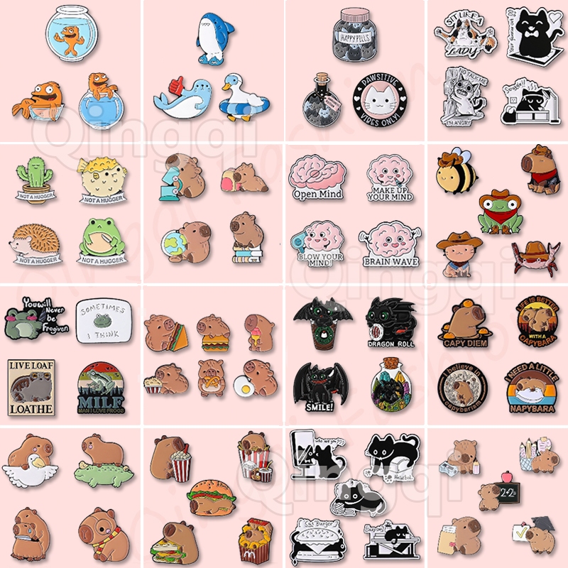 2-6ชิ้นสัตว์น่ารักชุดเข็มกลัดชุดตลกกบแมว คาปิบาระ เข็มกลัดป้ายโลหะกระเป๋าเป้สะพายหลังเครื่องประดับของขวัญสําหรับเพื่อน