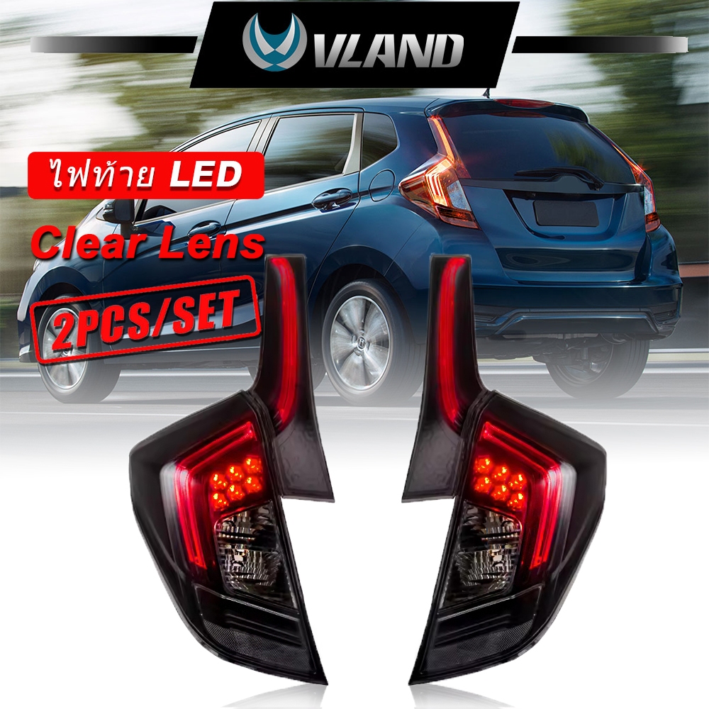 【มีของพร้อมส่ง】ไฟท้าย VLAND LED สีดำ สำหรับ Honda Jazz GK5 ปี 2014–2020 พร้อมไฟ DRL ติดตั้งง่าย