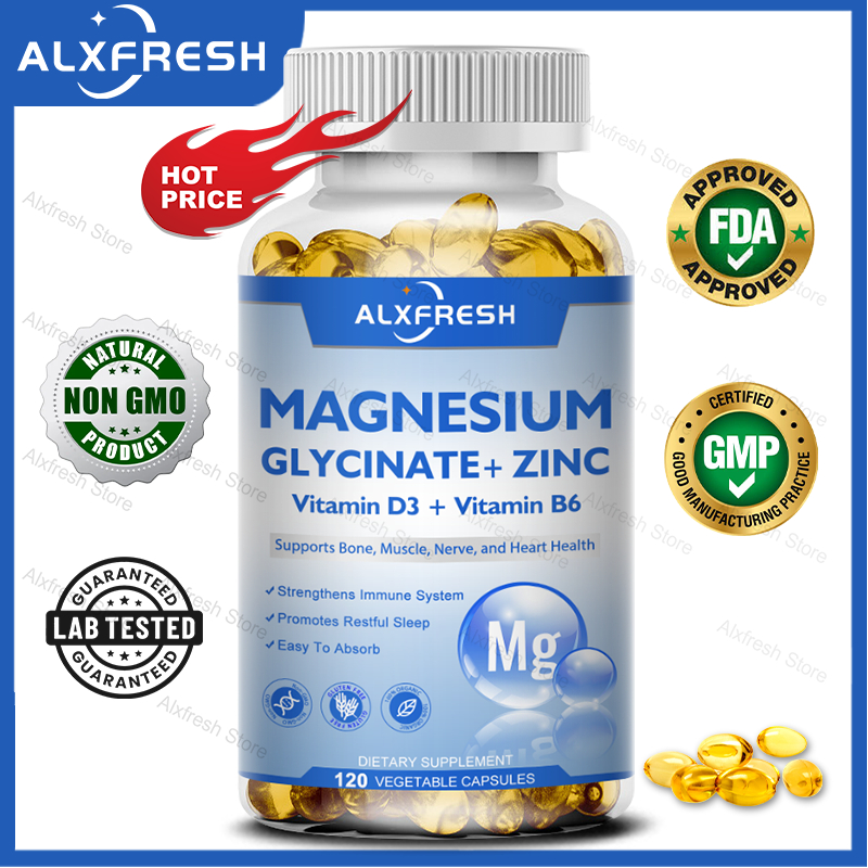 Alxfresh Magnesium Glycinate 500mg ผลิตภัณฑ์เสริมอาหารสําหรับผู้หญิงและผู้ชายการนอนหลับธรรมชาติสนับสนุนสุขภาพกระดูกภูมิคุ้มกันอารมณ์สนับสนุนสุขภาพหัวใจ