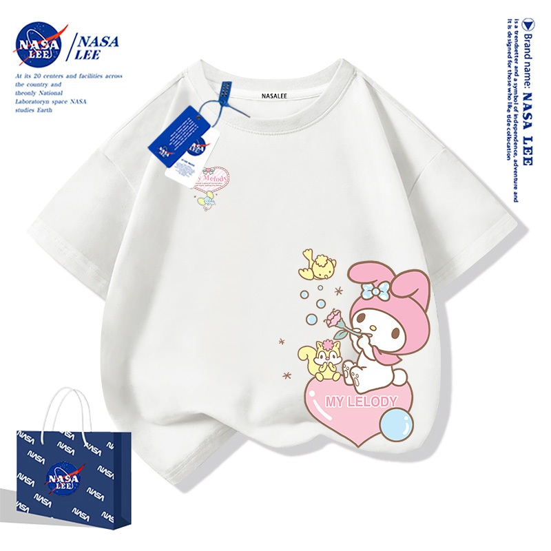 NASAเสื้อยืดแขนสั้นสำหรับเด็กสไตล์อเมริกัน เนื้อผ้าฝ้ายนุ่มสบายผิว ฤดูร้อนรุ่นใหม่ปี 2025 ลายเมโลดี้