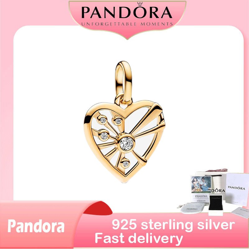ของแท้ 100% (พร้อมกล่อง) S925 เงินสเตอร์ลิงตัวแทนเพื่อซื้อผลิตภัณฑ์ของขวัญวันเกิด Heart & Rays Medallion Charm