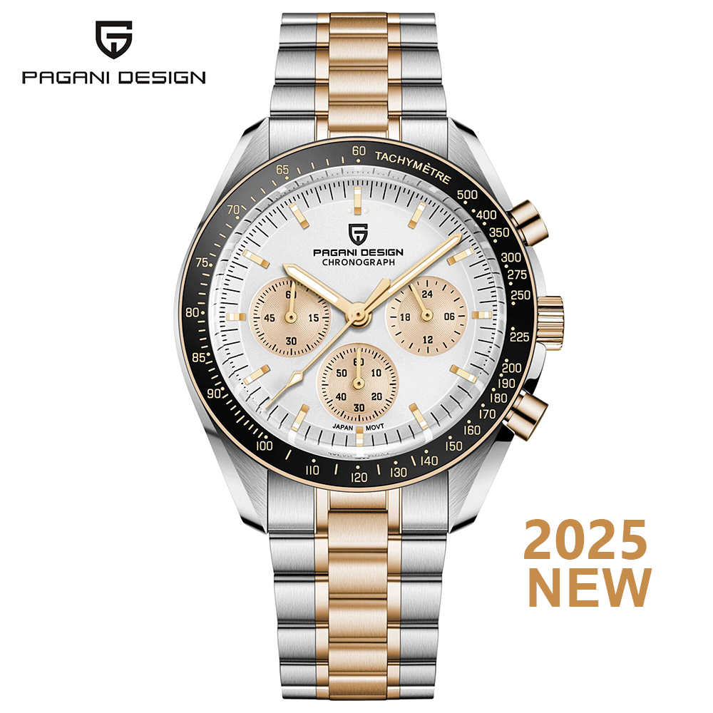 Pagani DESIGN นาฬิกาควอตซ์ผู้ชาย Original Chronograph กีฬาสแตนเลส Sapphire Glass นาฬิกาปฏิทินส่องสว่