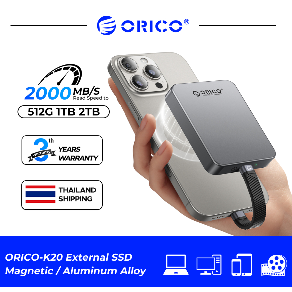 ORICO Magnetic  External SSD 512GB 1TB Portable ฮาร์ดดิสก์พกพา เอสเอสดี (K20）