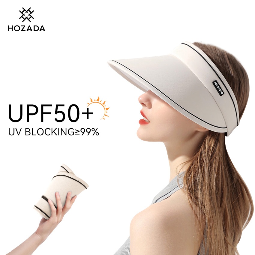 Hozada ผู้หญิง Sun หมวก Sun Visor หมวกพับหมวกดวงอาทิตย์แบบพกพาหมวกชายหาดขนาดใหญ่ Brim หมวกป้องกันแสงแดด UV Protection ราคา ถูกที่สุด ดีลบีเคเค รูปภาพหลัก