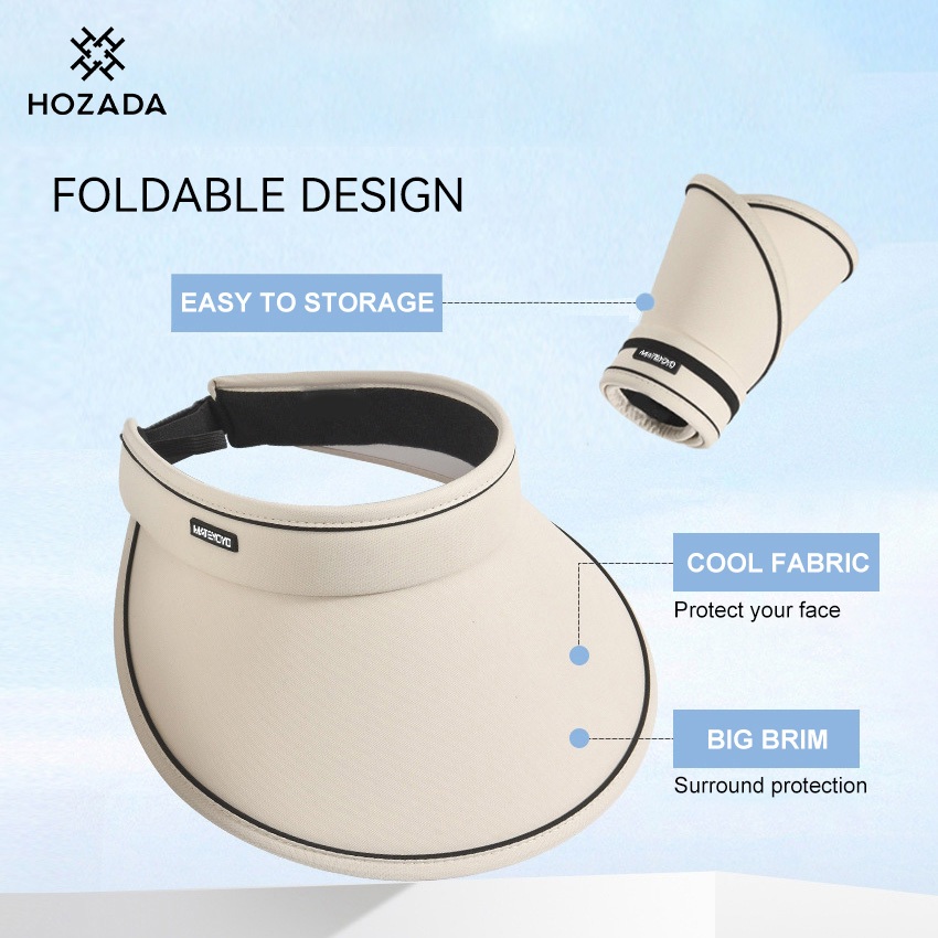 Hozada ผู้หญิง Sun หมวก Sun Visor หมวกพับหมวกดวงอาทิตย์แบบพกพาหมวกชายหาดขนาดใหญ่ Brim หมวกป้องกันแสงแดด UV Protection ราคา ถูกที่สุด ดีลบีเคเค แกลเลอรีภาพที่ 6