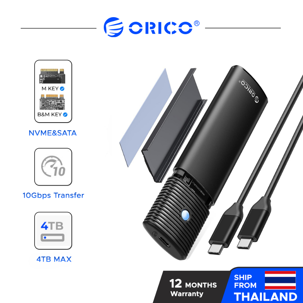 ORICO เคสใส่ SSD M.2 SATA USB 3.2 Type-C ความเร็ว 10Gbps รองรับ M-Key/B&M-Key 2280 4TB (PWM2)