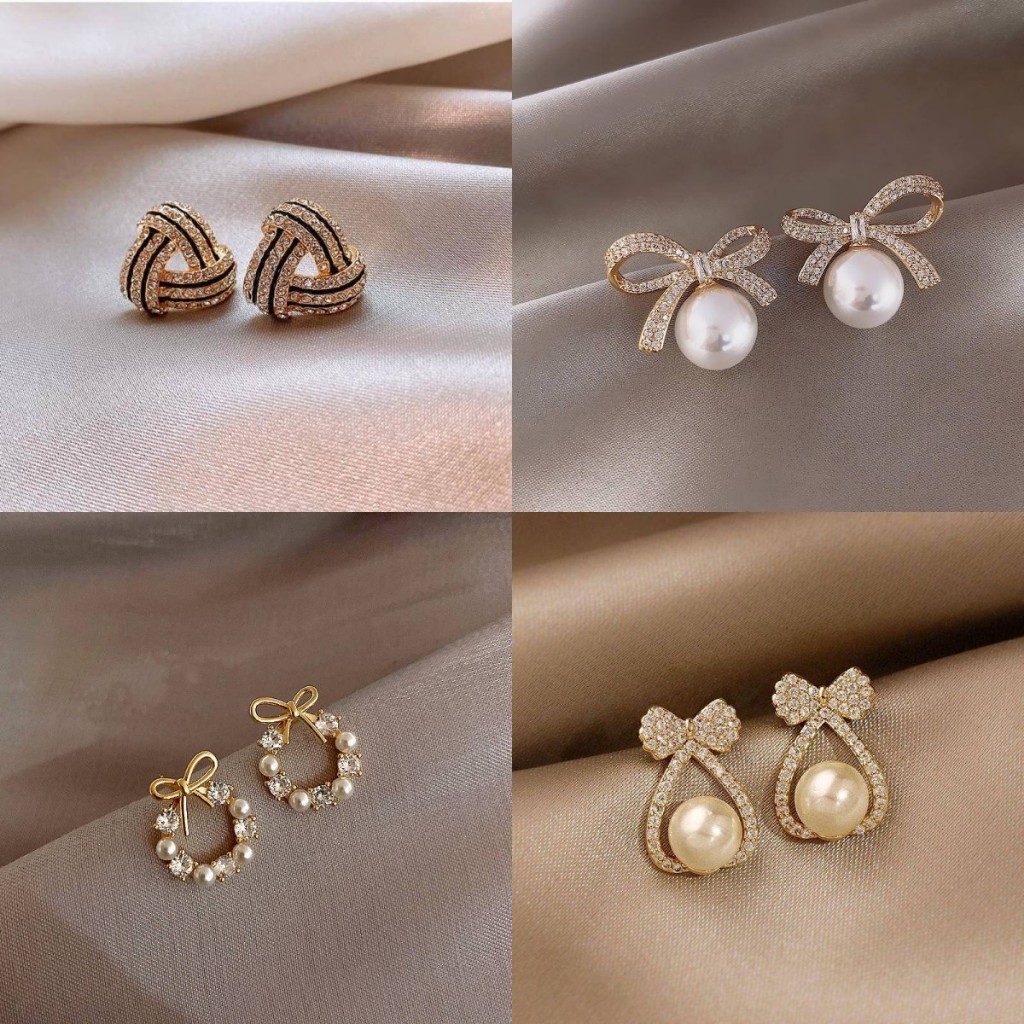 ต่างหูเข็มเงิน S925 ประดับโบว์ ไข่มุก สไตล์เกาหลี สําหรับผู้หญิง