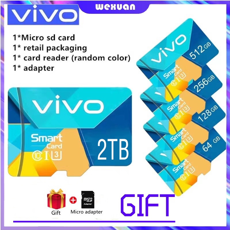 2tbvivo หน่วยความจําความเร็วสูง Micro SD XC Microsd C10 512GB 256GB 128GB 1TB การ์ดหน่วยความจํา