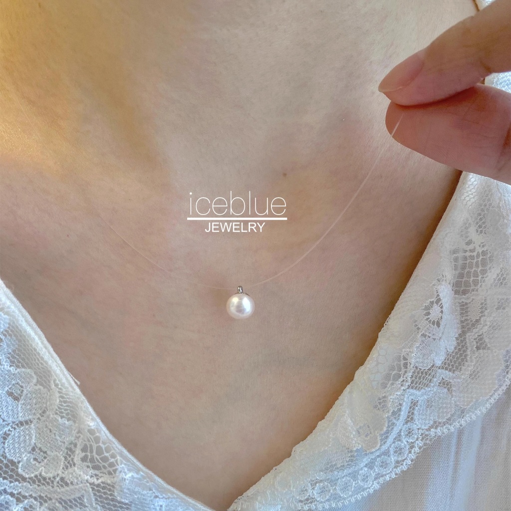 Iceblue-Knot Collarbone สร้อยคอไข่มุกน้ําจืดธรรมชาติจี้ทองคําขาวเงินสี Non Tarnish เครื่องประดับสําหรับผู้หญิง N190