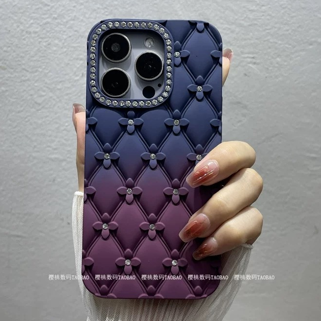 เพชรหรูหรา 3D ดอกไม้เคสซิลิโคนสําหรับ iPhone16 15 14 13 12 11Pro Max Handmade Rhinestone เลนส์ป้องกัน Matte Cover Shine กล้องเกราะป้องกัน
