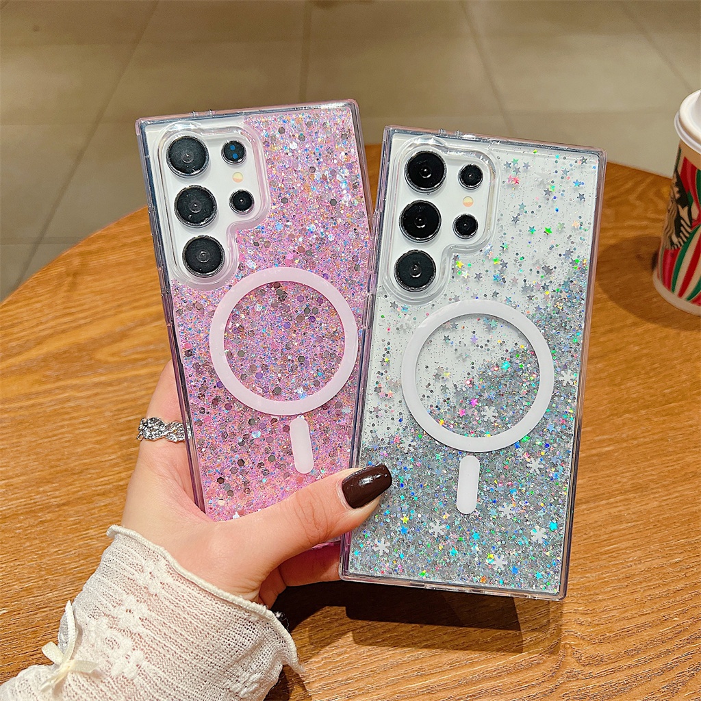 สวยงาม แวววาว Magnetic ซองโทรศัพท์ Samsung Galaxy S25 Ultra S25 Plus S25 S24 Ultra S24 Plus S24 S23 Ultra A15 A25 A35 A55 A16 5G Case เคสโทรศัพท์ใหม่ PC ป้องกันการตก เคสมือถือซัมซุง