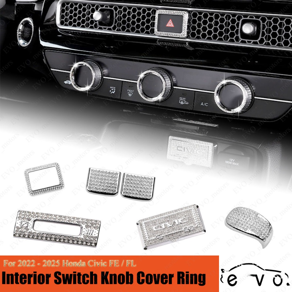สําหรับ 2022 - 2025 Honda Civic FE FL Aircond สวิทช์ลูกบิดแหวน Push Start ปุ่มแหวนสติกเกอร์ Bling คริสตัล Rhinestone อุปกรณ์เสริม
