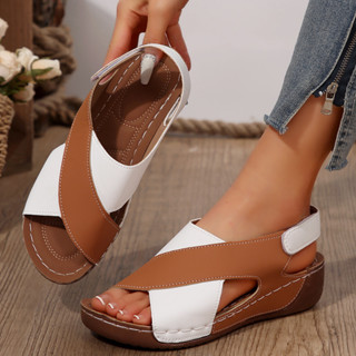 พร้อมสต็อกรองเท้าแตะของผู้หญิงระบายอากาศลิ่มรองเท้าผู้หญิงขน…