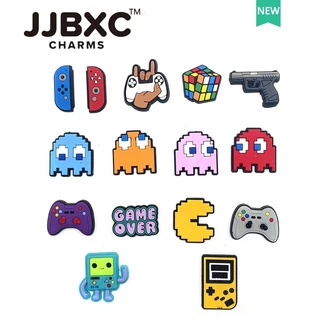 JJBXC ตัวติดรองเท้า charm ลายเกมอาร์เคด ตัวกลม สีฟ้า น่ารัก สไตล์เรโทร แฟชั่น ตกแต่งรองเท้า อุปกรณ์ตกแต่งรองเท้า