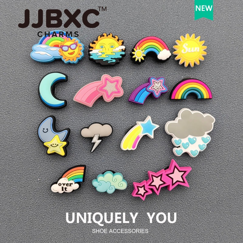 JJBXC ตัวติดรองเท้า charm สีรุ้ง ดาวตก พระจันทร์ น่ารัก สดใส แฟชั่น ตกแต่งรองเท้า อุปกรณ์ตกแต่งรองเท้า