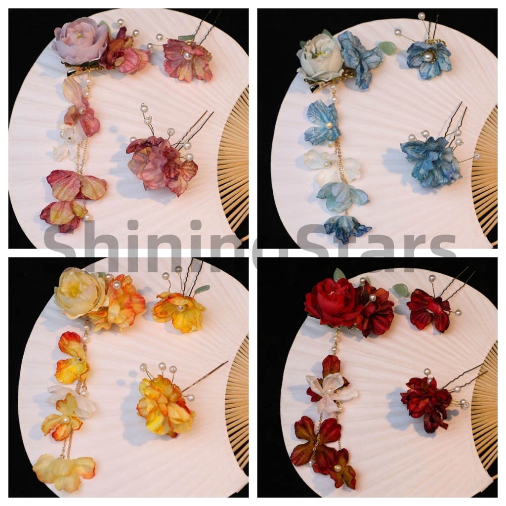 Shiningstars กับติดผม ลายดอกไม้ ประดับไข่มุก หลากสี   สไตล์จีนโบราณ สำหรับผู้หญิง
