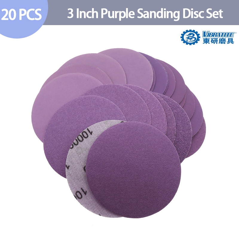 20ชิ้น3 "นิ้วแผ่นขัดเปียกและแห้งกระดาษทรายตะขอและแผ่นห่วงกรวด60-10000กระดาษขัดสีม่วง