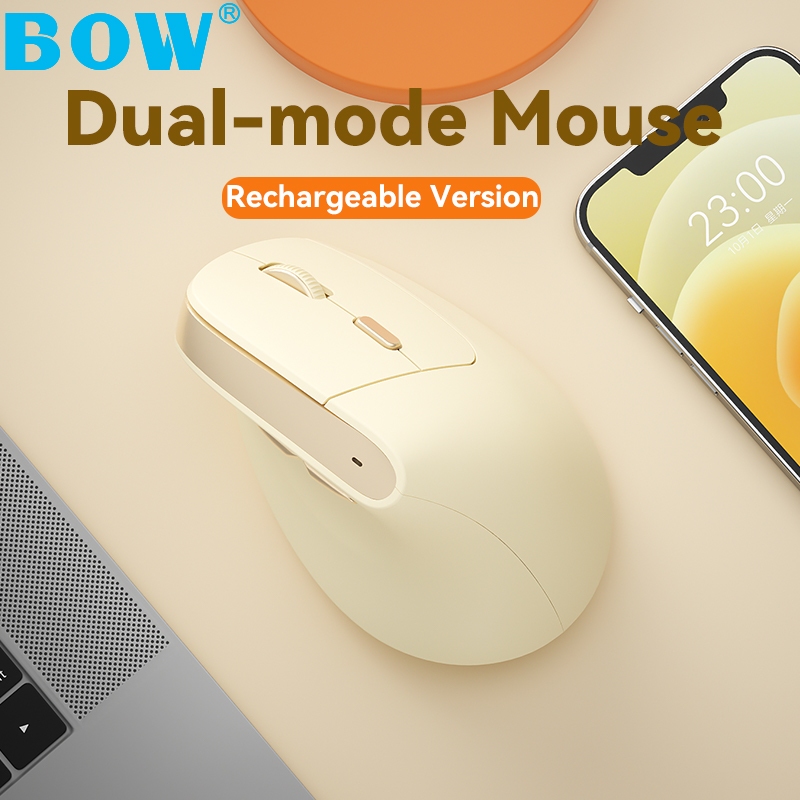 BOW เมาส์แนวตั้งตามหลักสรีรศาสตร์ MD190L ไร้สายบลูทูธชาร์จเงียบเม้าส์เมาส์โหมดคู่สี่เกียร์ DPI