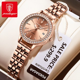 POEDAGAR นาฬิกาผู้หญิงแท้ สายสแตนเลส ปฏิทิน เรืองแสง กันน้ำ …