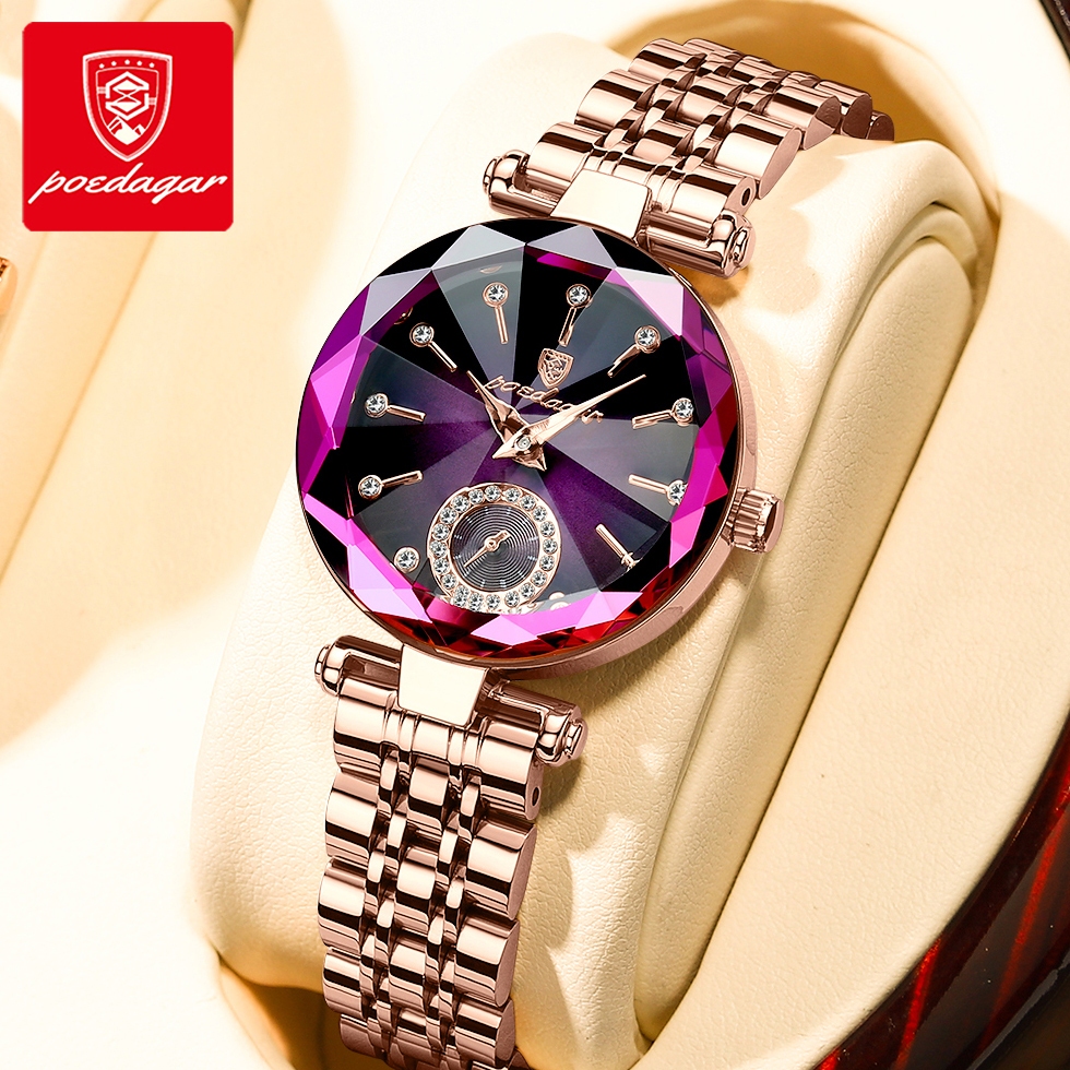 POEDAGAR นาฬิกาผู้หญิงแท้ สายสแตนเลส ปฏิทิน เรืองแสง กันน้ำ 719