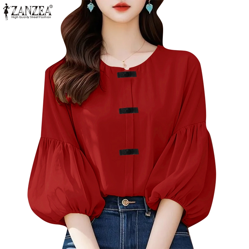 ZANZEA ซานเซีย ผู้หญิงเกาหลีแฟชั่นรอบคอโคมไฟแขนยาวสไตล์จีนเสื้อแข็ง