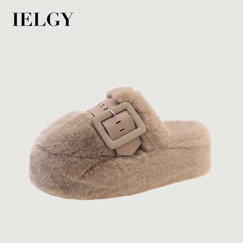 IELGY รองเท้าแตะขนสัตว์ร้อนสําหรับผู้หญิงที่จะสวมใส่ เป่าโถว แฟลตพื้นหนาในฤดูใบไม้ร่วงและฤดูหนาว 2025 รองเท้าแตะผ้าฝ้ายใ