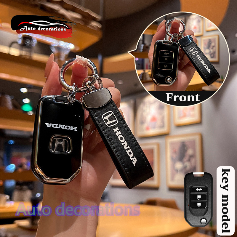 เคสกุญแจอัจฉริยะ 2 ปุ่ม 3 ปุ่ม สําหรับ Honda JAZZ GK ขอบเงิน พร้อมพวงกุญแจ ฝาครอบกุญแจ Honda CIVIC FB 2014