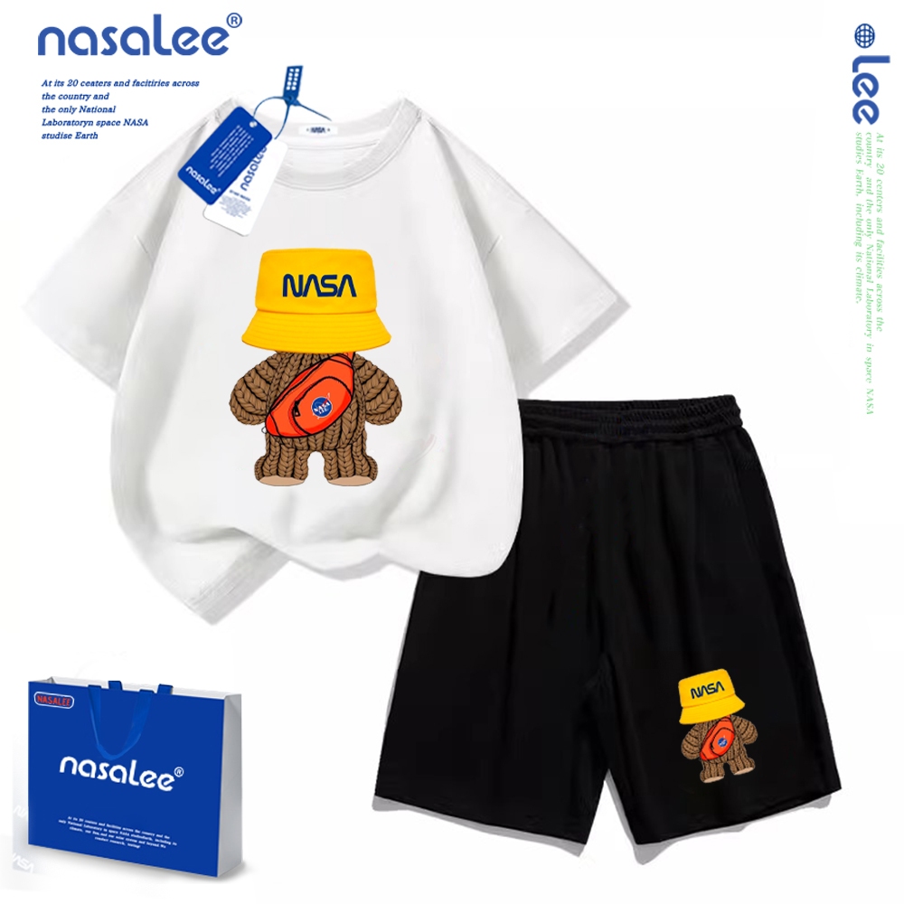 NASAชุดเด็กผู้ชาย เสื้อยืดแขนสั้น+กางเกงขาสั้นเด็ก ผ้า cotton100%ลายการ์ตูนสไตล์แฟชั่น สไตล์เกาหล