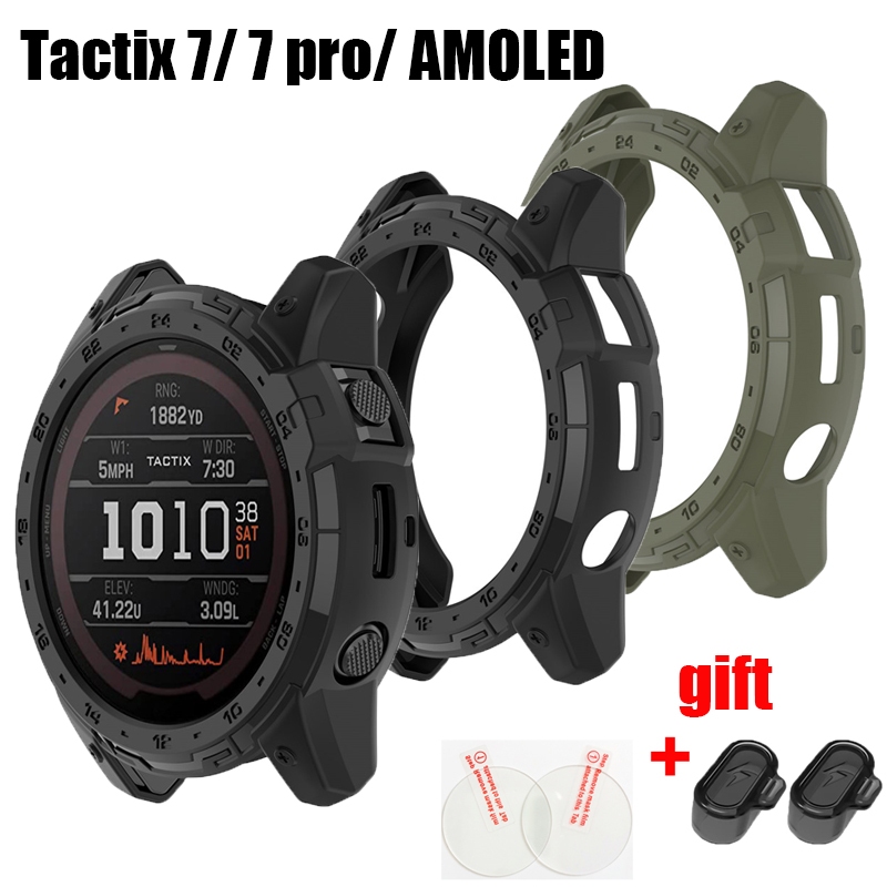 สําหรับ Garmin Tactix 7 Pro AMOLED กรณีสมาร์ทนาฬิกา TPU นุ่มครึ่งฝาครอบป้องกันกันชนกระจกป้องกันหน้าจอฟิล์ม