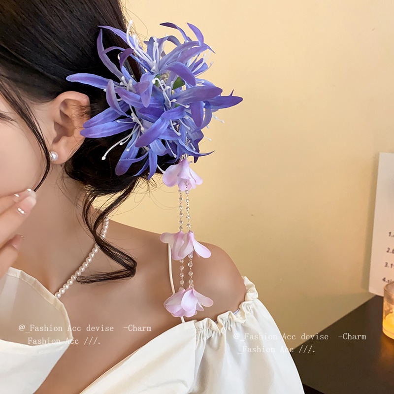 ดอกไม้สีม่วงลมวันหยุดหวานฉลามคลิปอารมณ์มีสไตล์ด้านหลังหัวกิ๊บพร็อพอุปกรณ์ผม