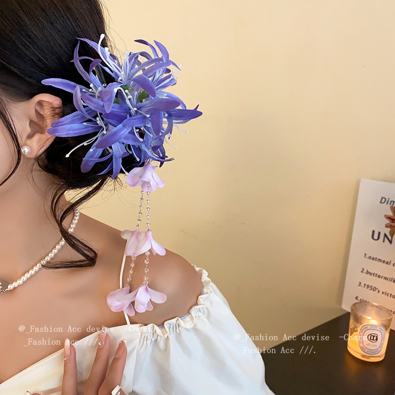 ดอกไม้สีม่วงลมวันหยุดหวานฉลามคลิปอารมณ์มีสไตล์ด้านหลังหัวกิ๊บพร็อพอุปกรณ์ผม - รูปที่ 2